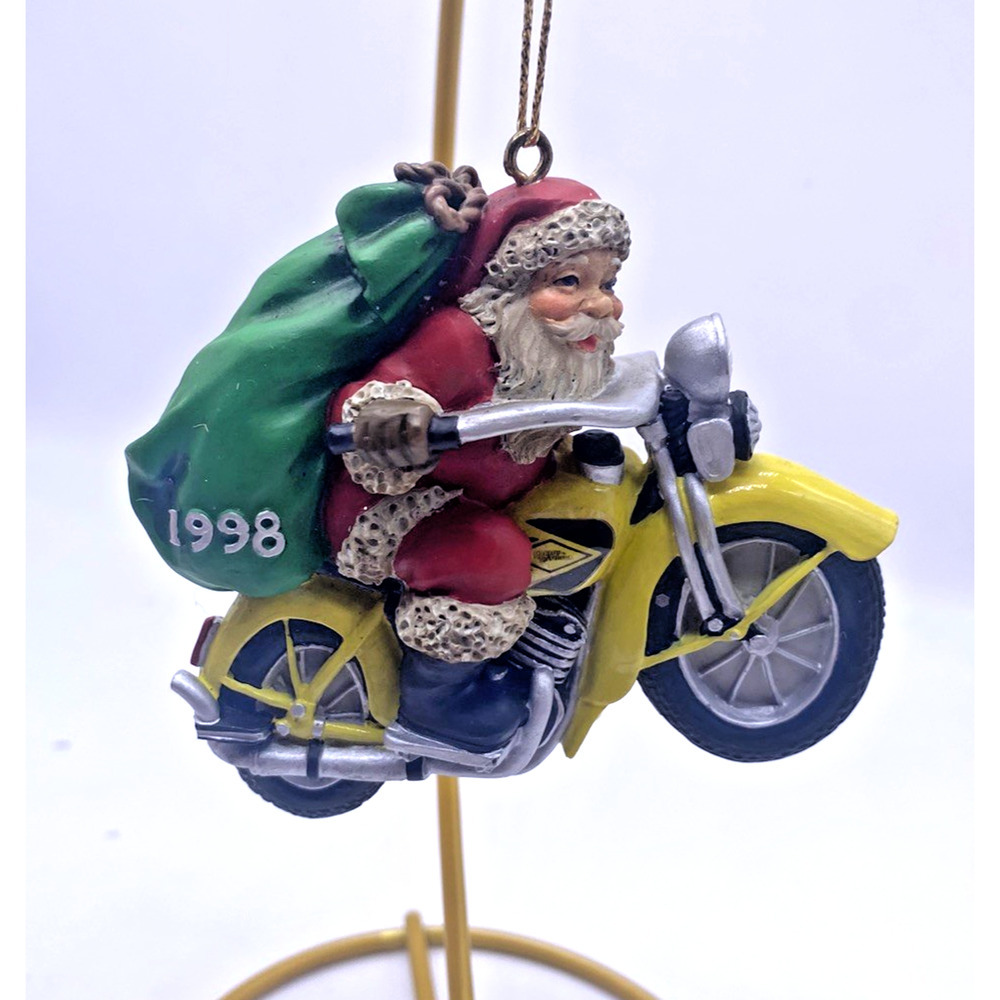 Santa Claus Christmas Ornament Motorcycle Biker 1998 Figurine 3" x 3"